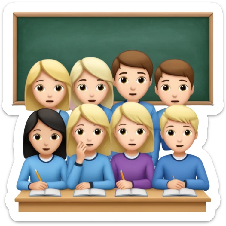 a group of students of both genders (boy and girl) talking quietly in a classroom sticker