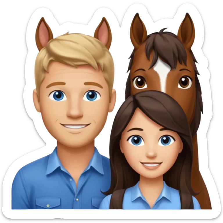 Tall Smiling blue eyed trevor donovan with smaller smiling brown-eyed danica mckellan and one brown horse sticker