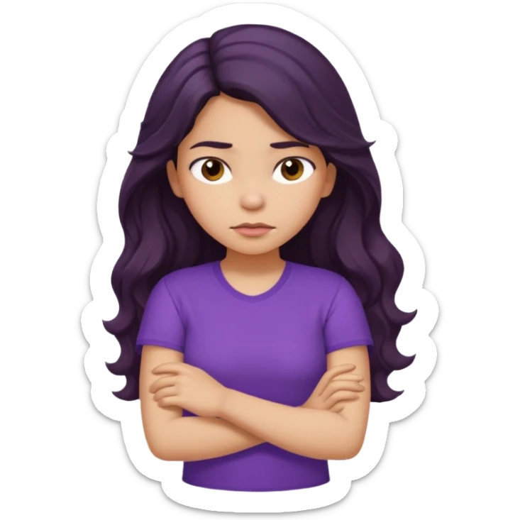 Hispanic girl with long dark wavy hair crossing her arms and slightly pouting sticker