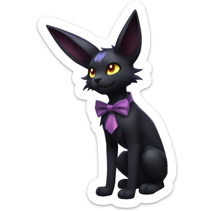 Shiny Dark Cool Edgy Black beautiful ethereal fantasy Kawaii Sona Umbreon-Noibat-Litten-Fakemon-cat-animal with edgy bat-ears bow tie black mane vtuber model Full Body sticker