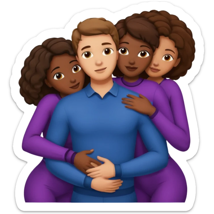 one american italian young brown-haired man surrounded by three african women with large butts hugging him and each other and massaging his crotch sticker