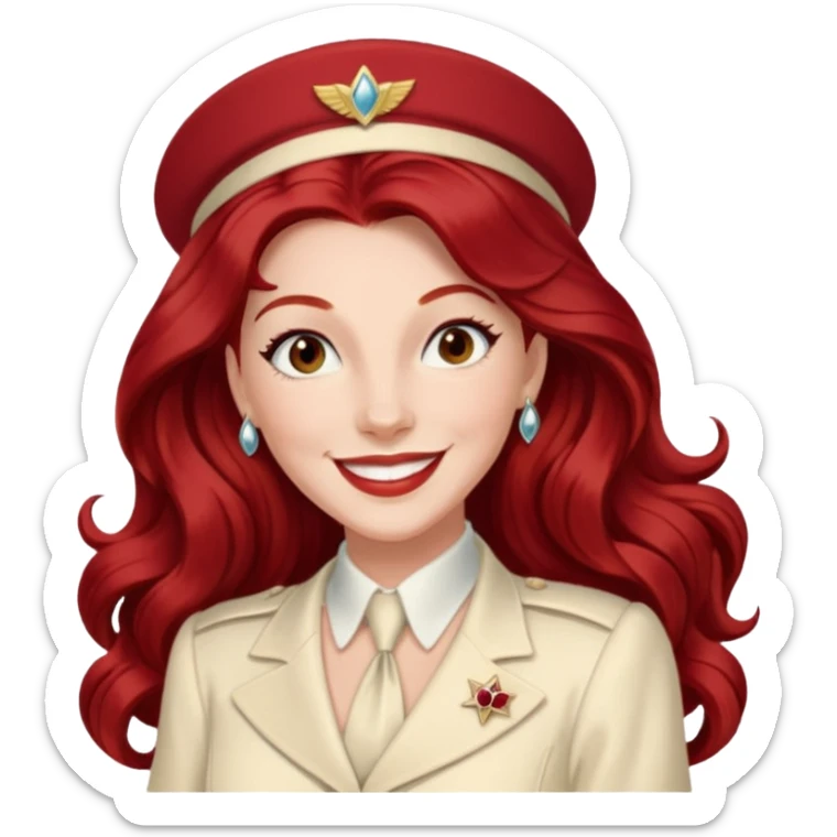 LaVerne Andrews from The Andrews Sisters with long dark red hair, ivory outfit sticker