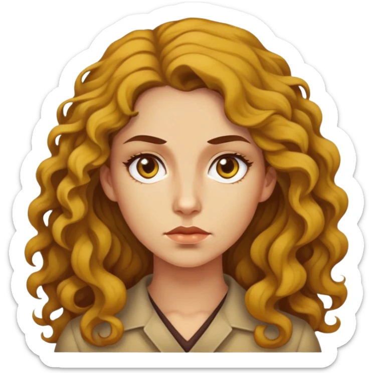 "- Nữ
- 30 tuổi
- Da vàng
- Tóc xoăn nhẹ màu nâu, dài 
- Mặt nghiêm túc
" sticker