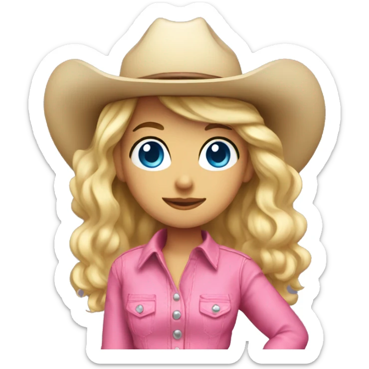 Blonde cowgirl, waist up, blue eyes, pink outfit  sticker
