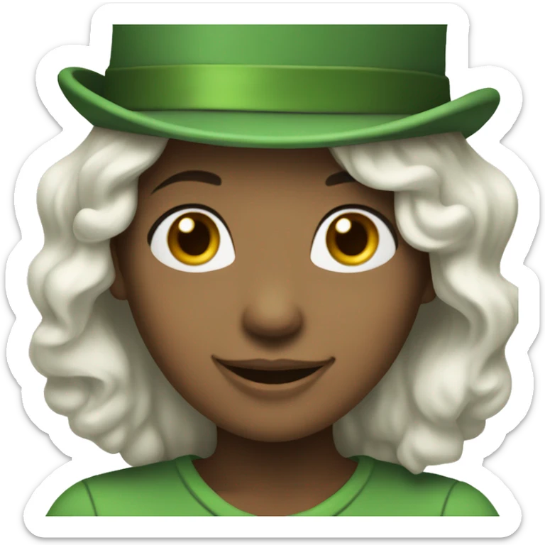 smiling girl- skin white- hair brown - in green top hat sticker