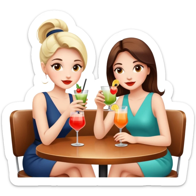 beautiful girls, talking, sitting in cafe and drink cocktails  sticker