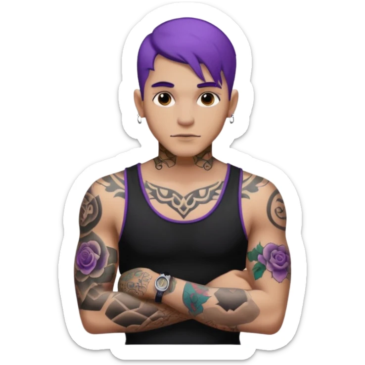 men with tatoos and hightlight that tatoos with purple hair and black dress sticker