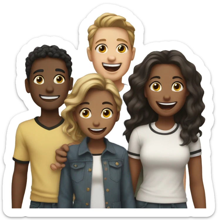 team of 4 friends 2 girl and 3 boys laughter sticker