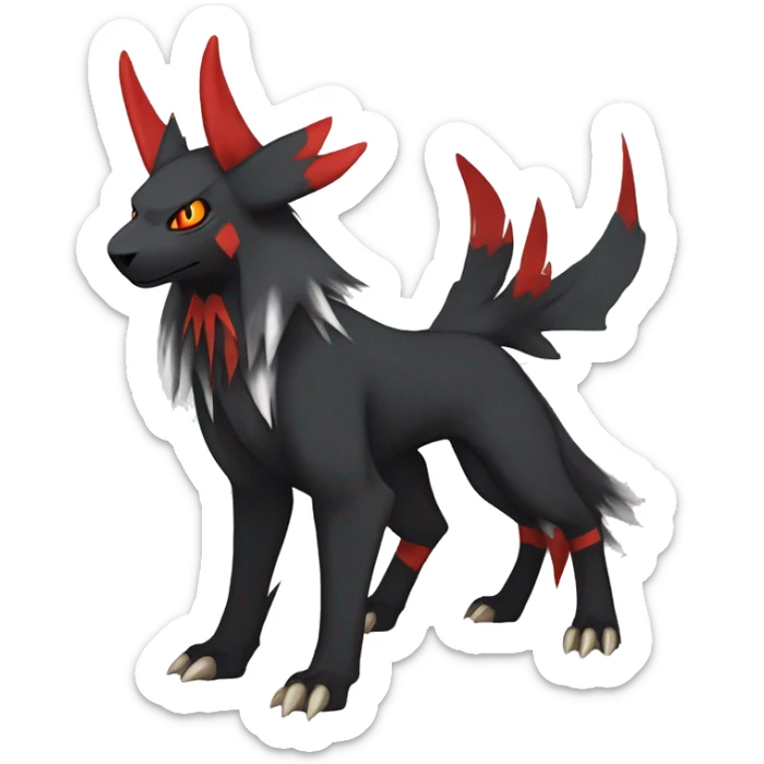 Black Cool Edgy Absol-Houndoom-Luxray Fakémon Digimon with Red and white Edgy markings, full body, outlined sticker