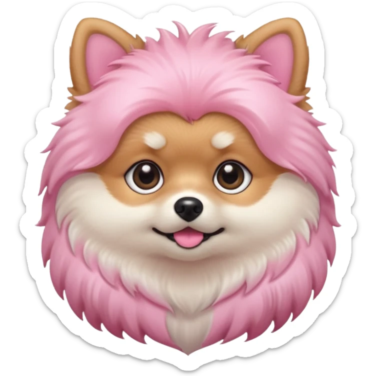 cute fluffy pomeranian dog emoji, pastel pink style, big shiny eyes, kawaii, soft lighting, simple clean icon, transparent background, twitch emote sticker