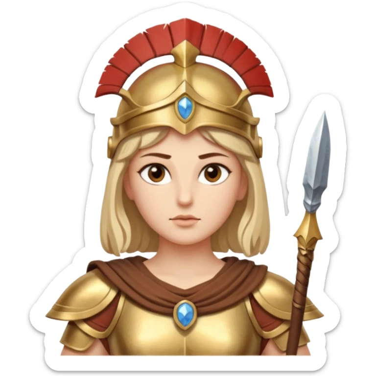 Athena is the Greek goddess of disciplined, strategic warfare, calm, commanding figure leading with intelligence not force. wears light armour carries a spear, symbolising protection precise judgement. warrior of strategy, not aggression, embodying clarity, foresight and decisive action. sticker
