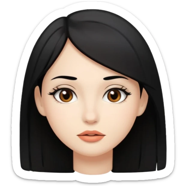 Mulher gordinha com pele branca, olhos castanhos, cabelo Liso e preto. Uma pinta abaixo da boca no canto direito sticker