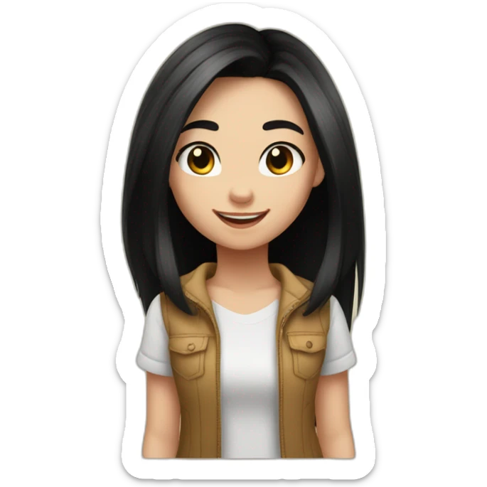 white skin and black straight hair and black eyes  Disney smile girl with lion sticker