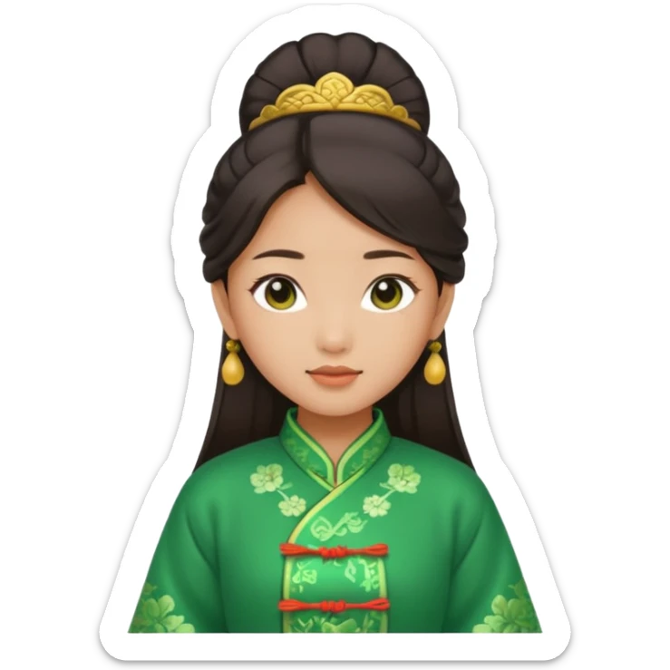 Asian girl wearing green traditional Chinese clothes sticker