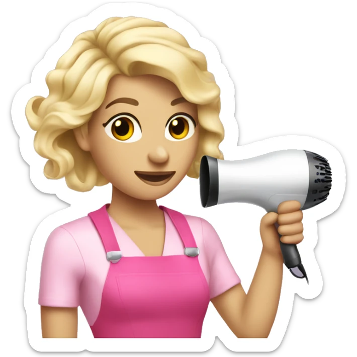 Hair dresser with blonde hair and pink outfit and hairdryer sticker