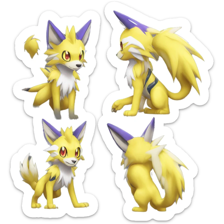 Shiny Colorful Anthro Edgy Cool Sonic-Zeraora-Renamon-Pokémon-Fakémon with shiny markings Full Body Detailed High Quality  sticker