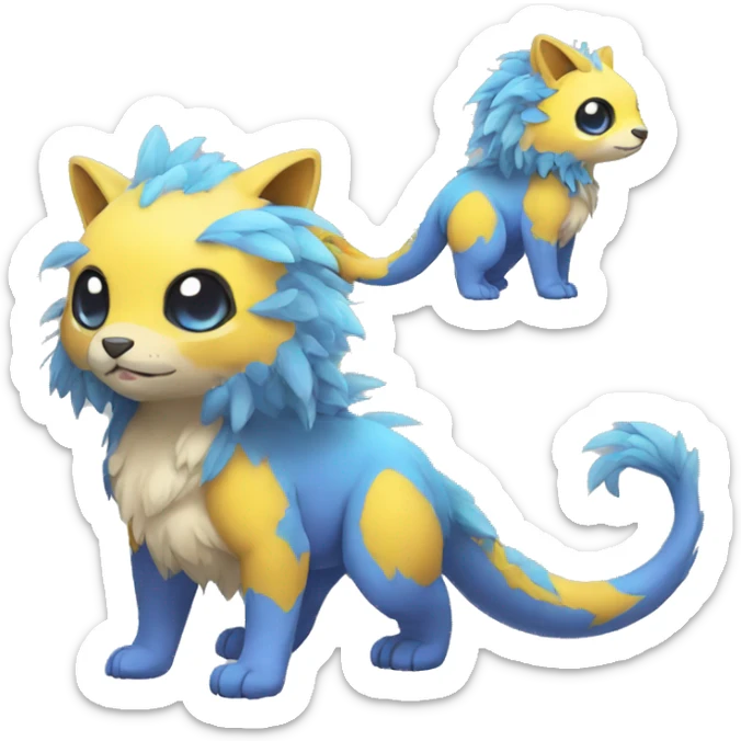 Cute cool colorful fantasy animal hybrid Fakemon full body sticker