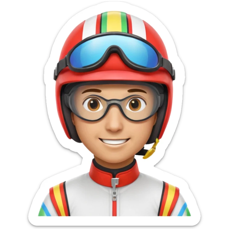 horse race jockey portrait, head and shoulders only, wearing colorful racing helmet and goggles, sporty uniform collar, confident smile, 3D cartoon, mobile game icon style, clean background, no text, no watermark
 sticker