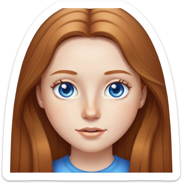 IOS emoji A girl with long light brown hair,white skin, blue eyes, freckles in IOS emoji style sticker