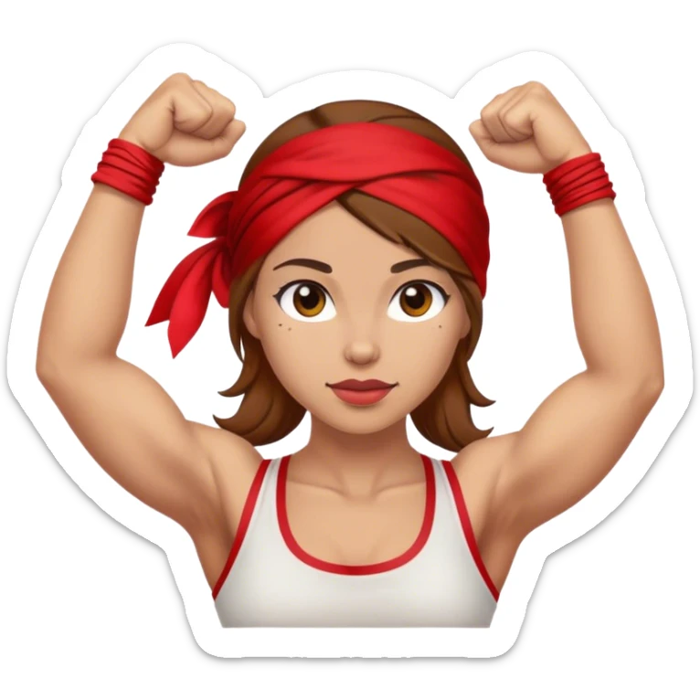 Light skin and brown hair with red bandana Rosie the Riveter shows biceps sticker