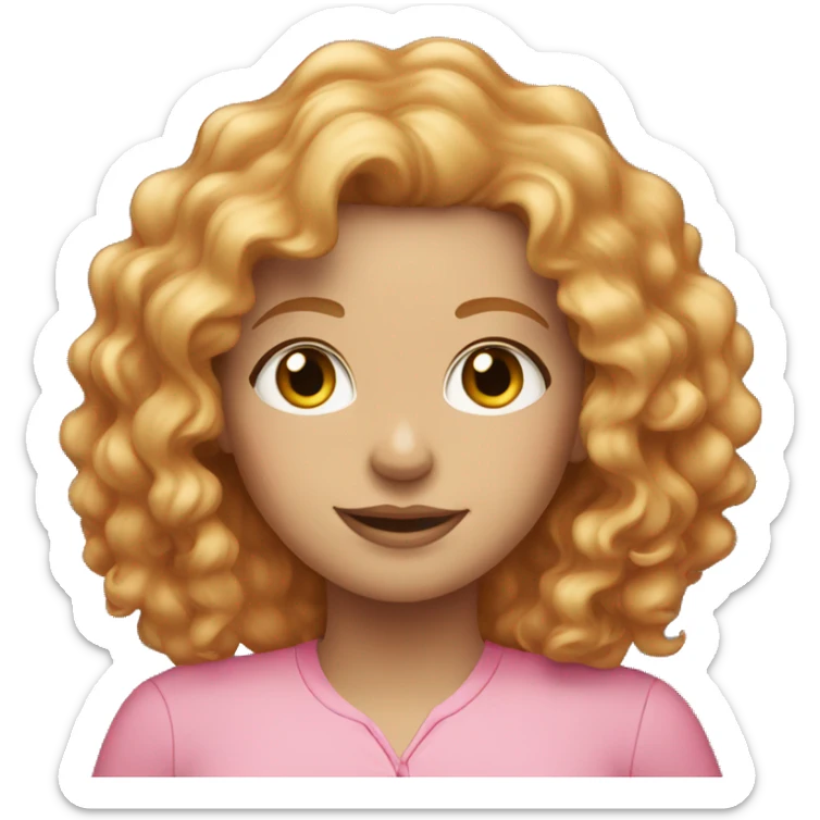 White woman with strawberry blonde curly hair in a pink shirt sticker
