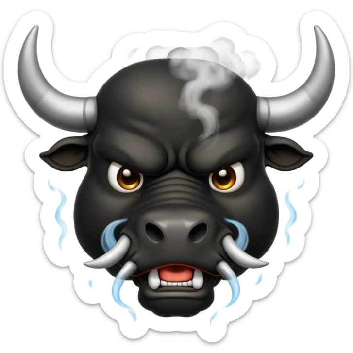 Emoji of an angry black powerful bull with steam coming out of its nose sticker