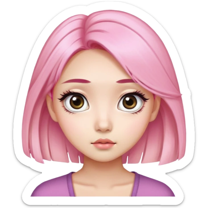 asian girl with pink blonde hair, big eyes , thick eyebrows and long lashes  sticker