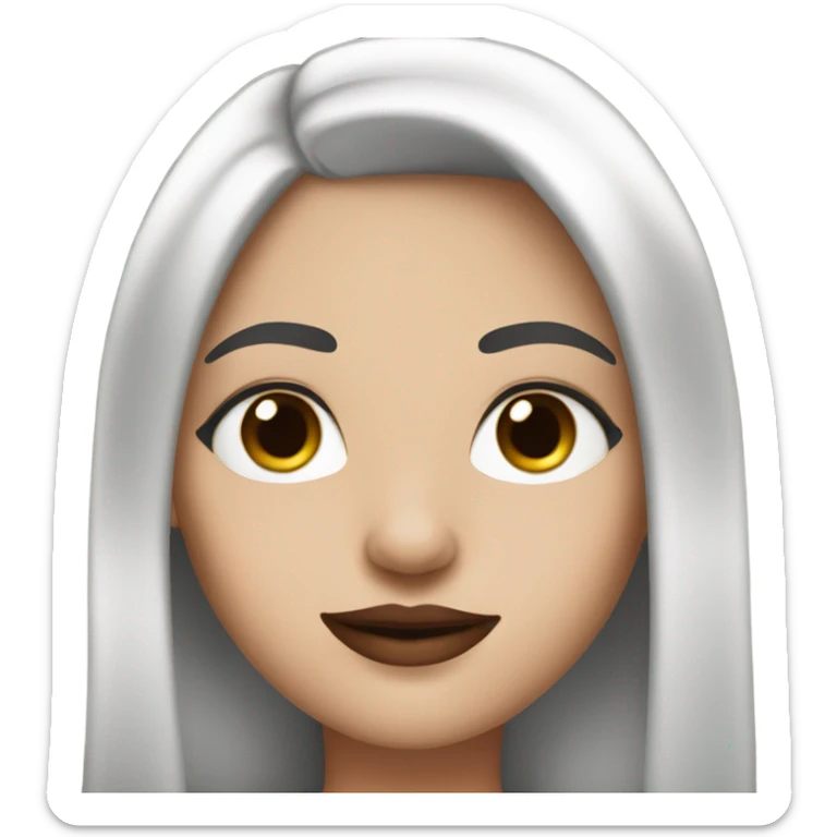 girl with white skin and brwonstraight straight hair , black black eyes with eyelashes, red lips,  sticker