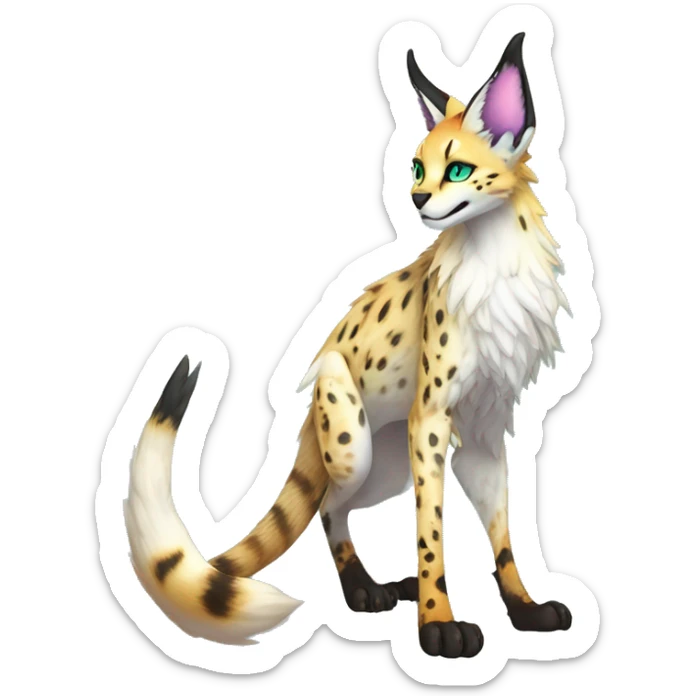 Epic Edgy Colorful ethereal eldritch Sergal-Serval-Fionbri full body sticker