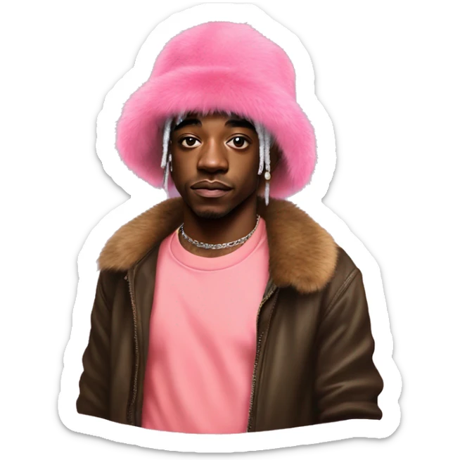 lil uzi vert wear  pink fur hat and wear organge tshirt sticker