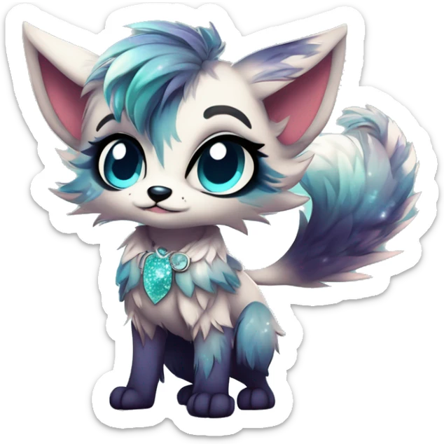 Cool cute Kawaii edgy fantasy animal sparkle fursona Fionbri by griffsnuff & LiLaiRa & Falvie full body sticker