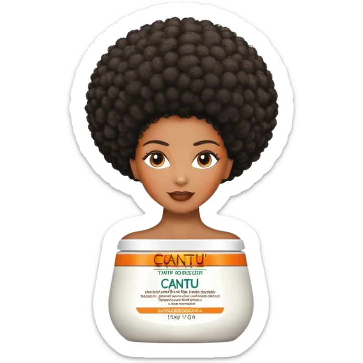 Bottle of Cantu Hair Moisturiser. The label on the bottle should have a picture of a black woman with afro. sticker