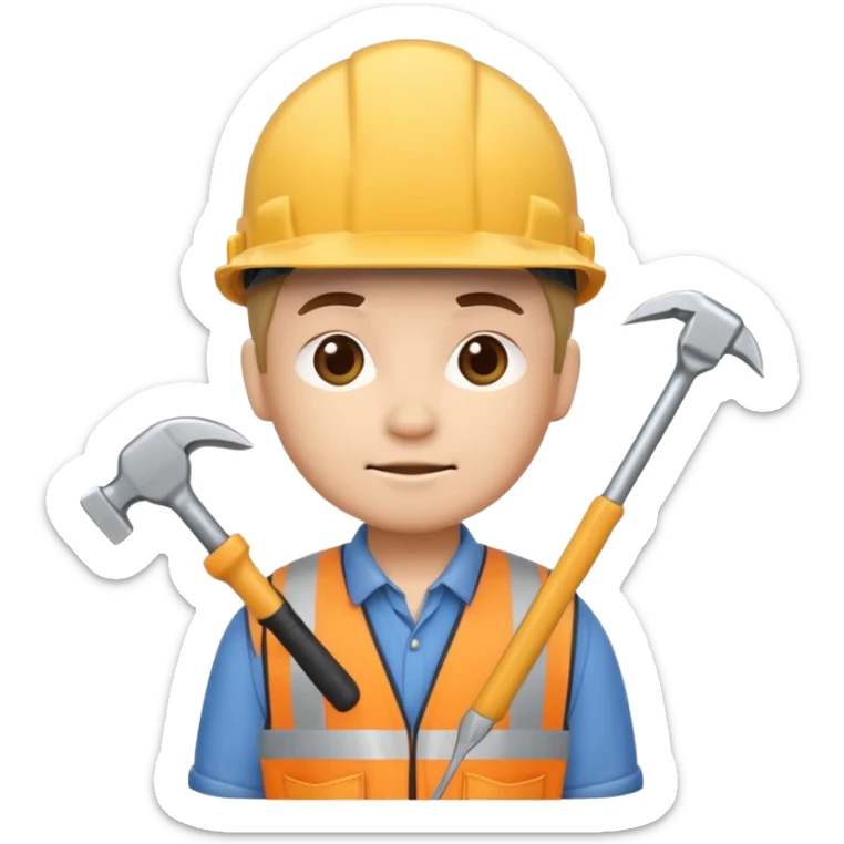 Baret ve aletli inşaat işçisi related to İnşaat İşçileri, chibi emoji style, with soft lighting sticker