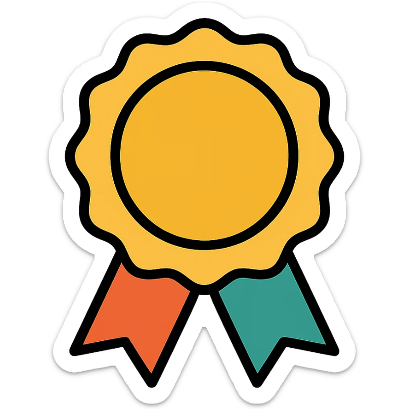 vector icon of a gold guarantee seal emblem with subtle colorful accents, elegant and minimalist flat design, isolated on white, award badge style, 2D flat vector, trending icon look, soft shadows, no text, commercial use sticker