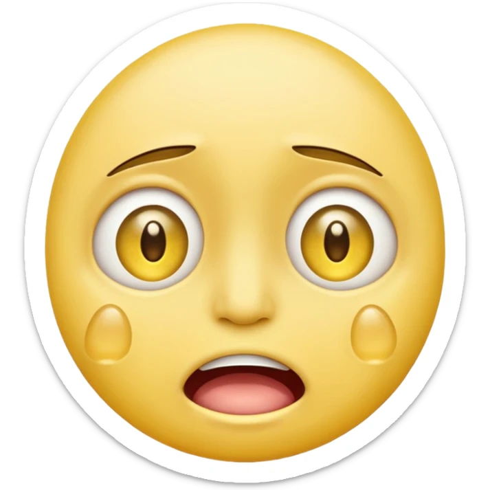 crying emoji with eyes open wide, visible eye bags, yellow emoji, visible teeth, stretched out mouth sticker