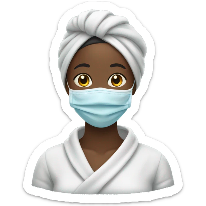 Black woman smiling with a face mask on and a towel covering her hair  sticker