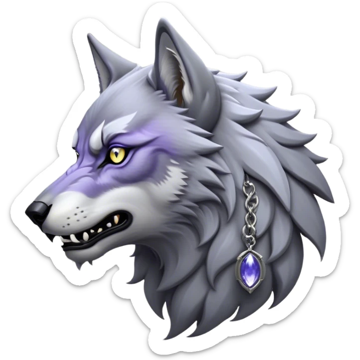Cinematic Noble Werewolf Portrait Emoji, Formidable and majestic, with a powerful lupine silhouette in moonlit grays and silvers, featuring piercing, wise eyes and a dignified snarl that hints at untamed strength, simplified yet intricately detailed, glowing with a soft, lunar outline that encapsulates the noble duality of feral instinct and loyal guardianship! sticker