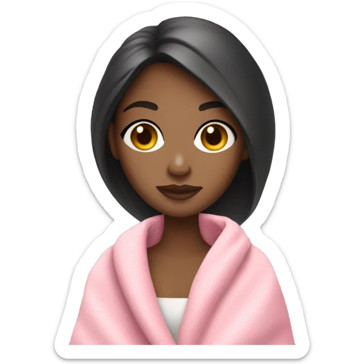 a girl with light skin and dark hair and a glass of white wine wrapped in a pink blanket sticker