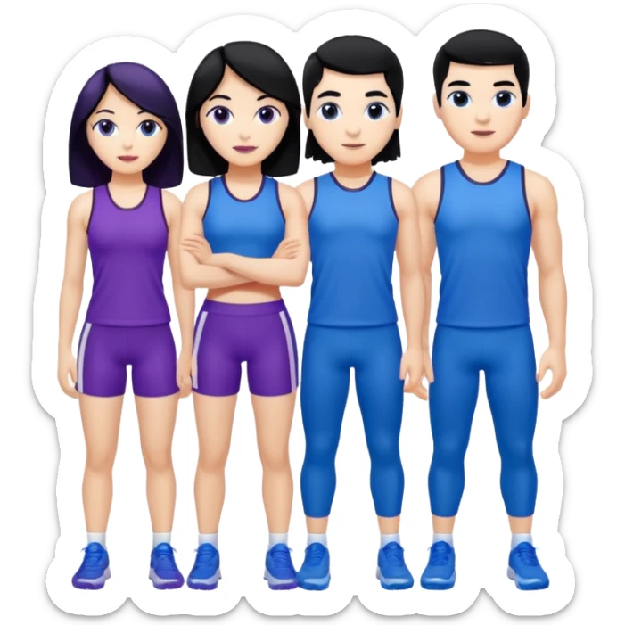 4people 2 men and 2 women. with black hair and white skin. ready to create a team. with blue and purple clothes sticker