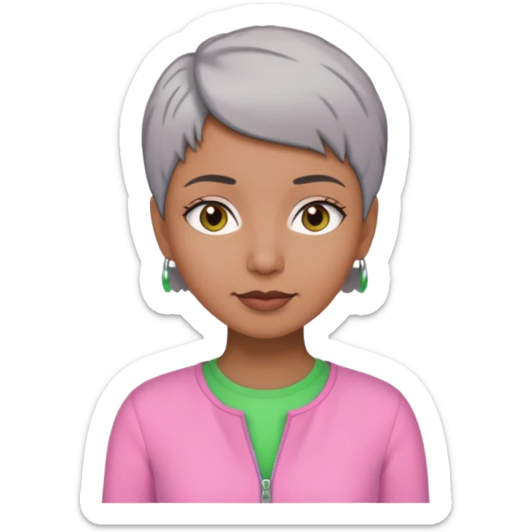 Brown woman with short gray hair wearing pink and green outfit  sticker