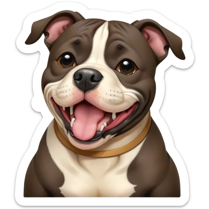 Cinematic Cute Yawning Black/Brindle Staffordshire Bull Terrier Portrait Emoji, Head tilted slightly with a dramatic, wide-open yawn, showcasing a smooth Fur with a striking black and brindle pattern, floppy ears slightly drooping, round dark eyes barely open in drowsy contentment, Simplified yet irresistibly adorable features, highly detailed, glowing with a soft, cozy glow, high shine, relaxed yet expressive, stylized with a touch of whimsy, bright and endearing, soft glowing outline, capturing the essence of a sleepy yet affectionate guardian, so drowsy it feels like it could stretch right out of the screen and curl up for a nap! sticker