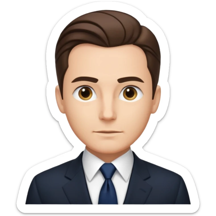 gentleman, Caucasian, brown slicked back hair, black suit, navy tie, formal style sticker