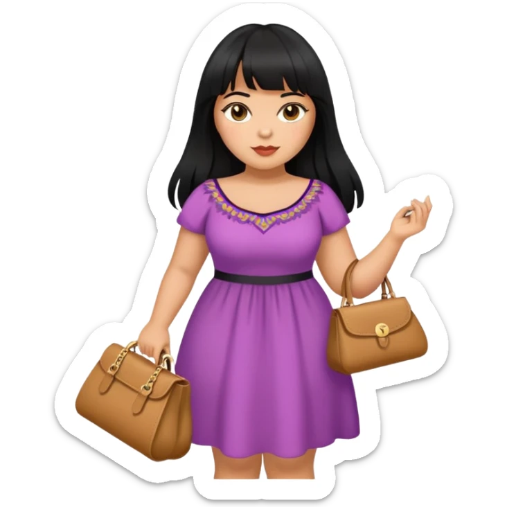 Latina female with bangs black long hair plus size with dress and purse sticker