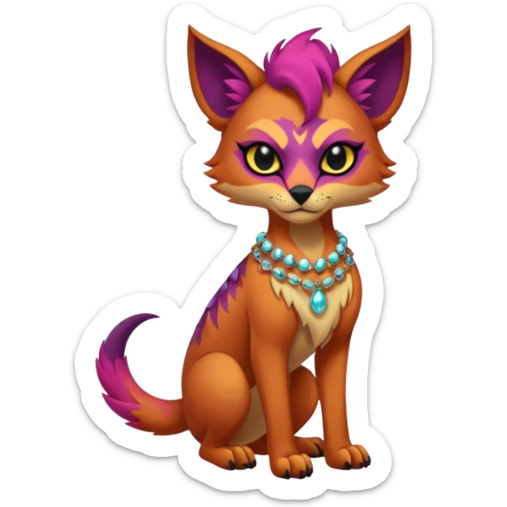 Multicolored gloomy dark edgy spooky hot warm badass realistic floral exotic Falvie-Fionbri-animal, full body, wearing jewelries sticker
