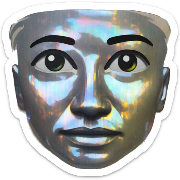 Person face portrait made entirely of holographic record vinyl sticker