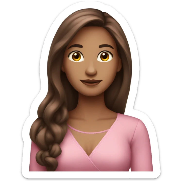 A beautiful woman with long brown hair and a pink dress sticker