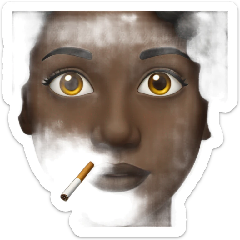 realistic portrait of dark-skinned woman holding a cigarette sticker