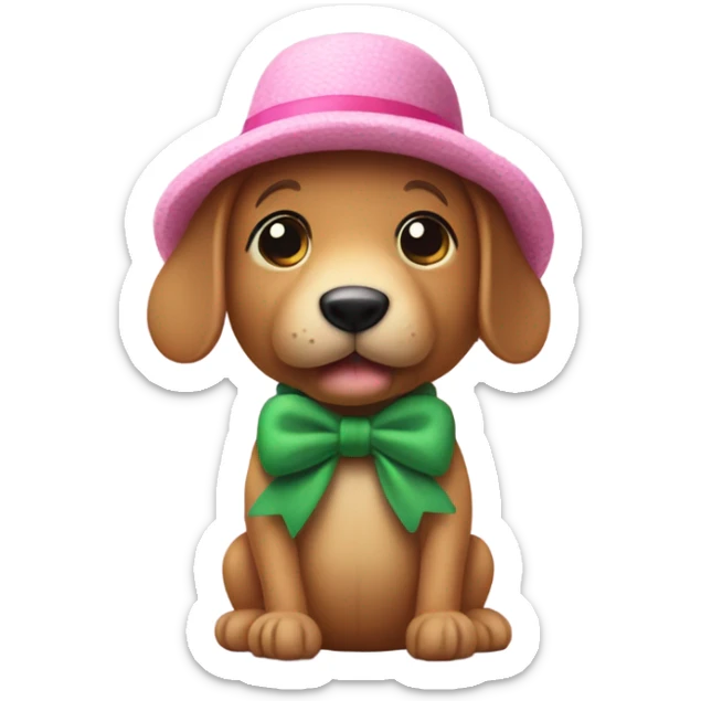 cute stuffed animal peanut with no arms nd 2 legs and wearing a pink croquet hat with a green bow on the hat sticker