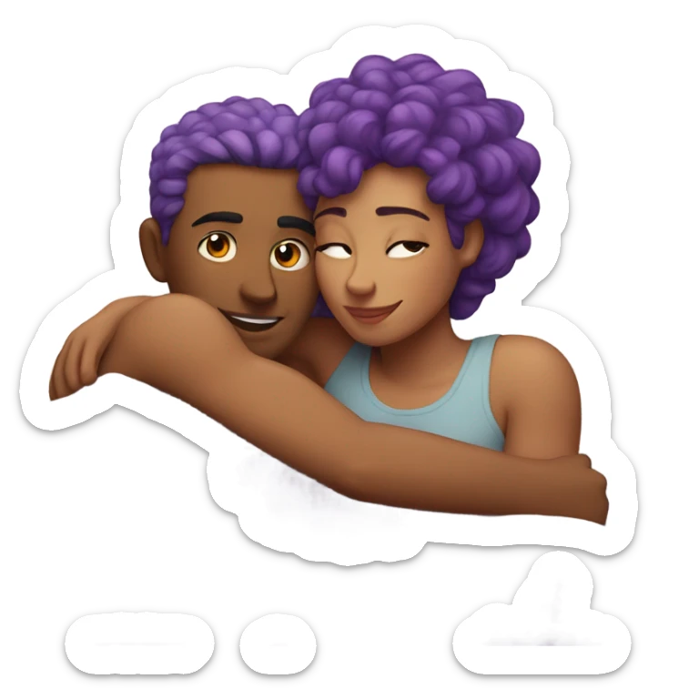 Purple haired girl and boyfriend cuddling in bed sticker