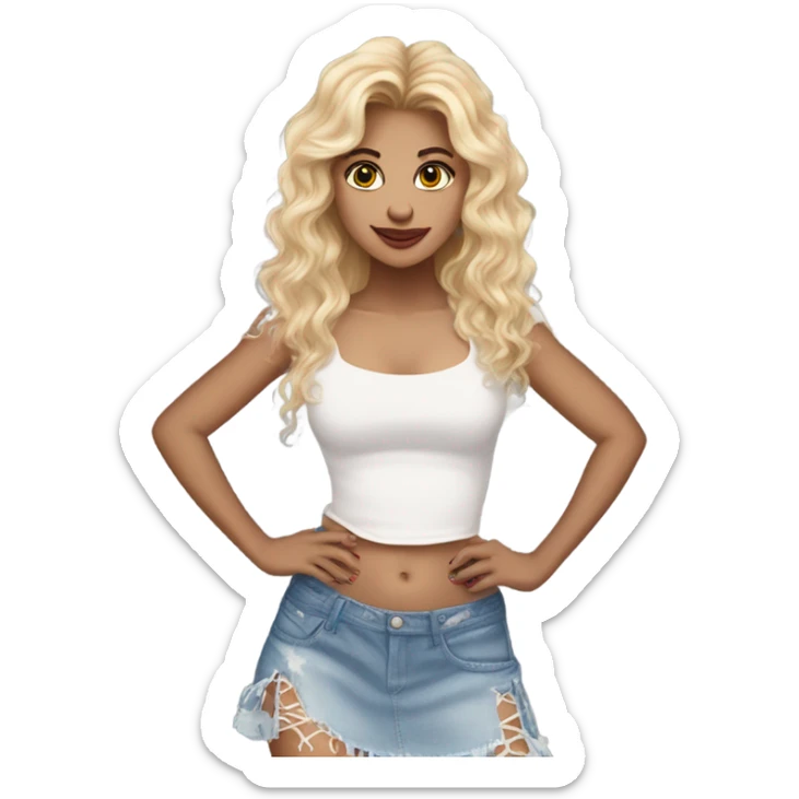 Glinda wearing ripped jeans and short skirt and a Shakira lace up croc top  sticker